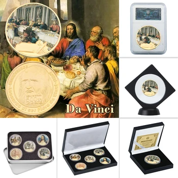Leonardo Da Vinci Altın Kaplama Paraları Koleksiyon Tutucu ile Orijinal Mona Lisa Hediyelik Eşya Sikke Euro Madalya Hediye Koleksiyonu için 1