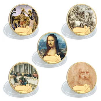 Leonardo Da Vinci Altın Kaplama Paraları Koleksiyon Tutucu ile Orijinal Mona Lisa Hediyelik Eşya Sikke Euro Madalya Hediye Koleksiyonu için 2