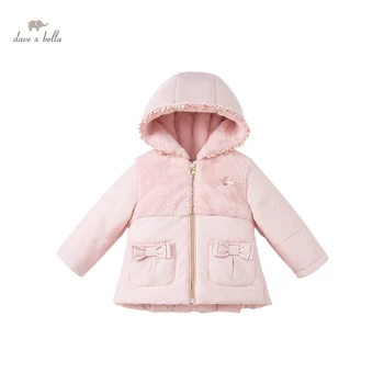 DBH19182 dave bella kış bebek kız moda yay patchwork kapşonlu yastıklı ceket çocuk çocuk kız üstleri bebek yürümeye başlayan giyim