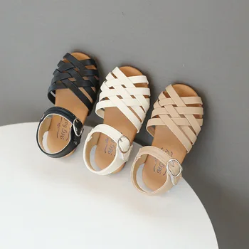 Çapraz bağlı Yaz Kızlar plaj ayakkabısı Klasik Siyah Beyaz Pembe Roma Sandalet Cut-çıkışları Çocuklar Kız Sandalet E04272 2