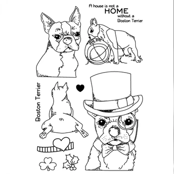 Boston Terrier Şeffaf Şeffaf Silikon Damga / Mühür için DIY scrapbooking / fotoğraf albümü Dekoratif açık damga yaprak HEM2