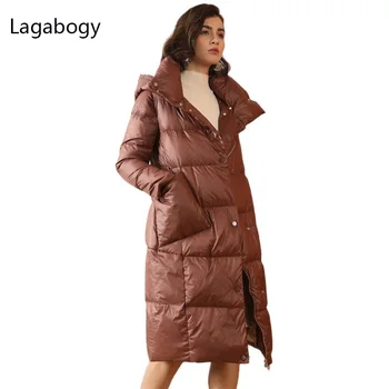 Lagabogy 2021 Yüksek Kalite Yeni Kış uzun kaban Kadın Kapşonlu Sıcak Parka Kadın 90 % Beyaz Ördek Aşağı Ceket Uzun Sıcak Kar Dış Giyim 1