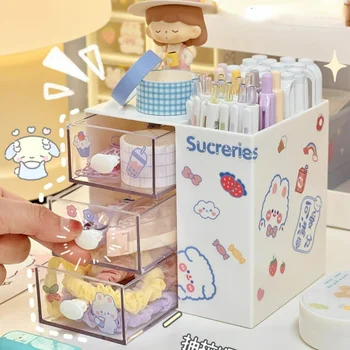 Sevimli kalemlik Depolama Organizatör çekmeceli kutular Kozmetik Raf Kawaii Masa Aksesuarları Kızlar Ofis Okul Masaüstü Kırtasiye