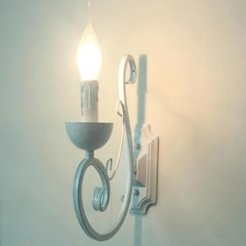 Vintage Metal duvar lambaları beyaz renk E14 mum ışığı lambası yatak odası başucu aydınlatma armatürü demir duvar lambası 1