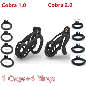 1.0 / 2.0 Cobra Erkek İffet Cihazı Ultra hafif Plastik Cock Cage 4 Penis Yüzükler BDSM Kölelik Seks Oyuncakları Erkekler için Bekaret Kemeri 1