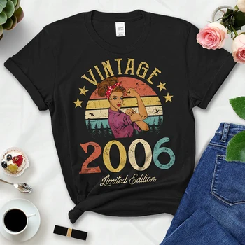 Vintage 2006 Kadın T Shirt 17th 17 Yaşında Doğum Günü Partisi Hediye Streetwear Genç Moda Kolej Gömlek Tops Dropshipping
