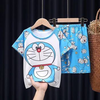 Anime Yeni Doraemon çocuk pijamaları Erkek Kız Set Bahar Yaz Kısa kollu Sevimli Pijama Takım Elbise Çocuklar Hediye Toptan Giyim