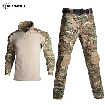 Taktik Savaş Gömlek Açık Airsoft Paintball Giyim Askeri Üniforma Kargo Pantolon Dirsek / Diz Pedleri Takım Elbise Avcılık Balıkçılık