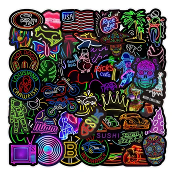 10/30/50 ADET Serin Karikatür Neon ışık Graffiti Çıkartmalar Kaykay Dizüstü Gitar Motosiklet Araç Telefonu Serin Çocuk Karikatür Sticker Oyuncak 1