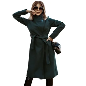 Kadınlar Zarif Uzun Ceket Kemer İle Düz Renk Uzun Kollu Giyim Turn Down Yaka Zarif Ceket Bayanlar Damla Omuz Palto 1