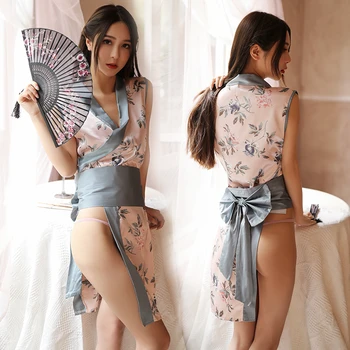 Seksi iç çamaşırı seti Japon Kimono Yan Yarık Seksi Cheongsam Üniforma Günaha Egzotik Giyim İç Çamaşırı Cosplay Seksi Kawaii