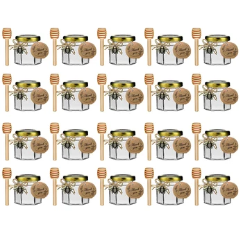 Mini Altıgen Cam bal kavanozları-Küçük bal kavanozları-bal kavanozları için Altın Kapaklı Bebek Duş, düğün ve Parti İyilik