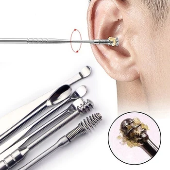 6 Adet Taşınabilir Kulak Kirini Temizleme Kiti Paslanmaz Çelik Spiral kulak temizleme çubuğu Kulak Kirini Temizleme Seti Kulak Wax Remover Küret Kaşık Kepçe Temizleyici 1