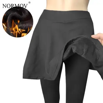 NORMOV Kış Sıcak Tayt Yüksek Bel Siyah İnce Rahat Pantolon Kadife Kalın Etek Dış Giyim Tayt Kadın 1