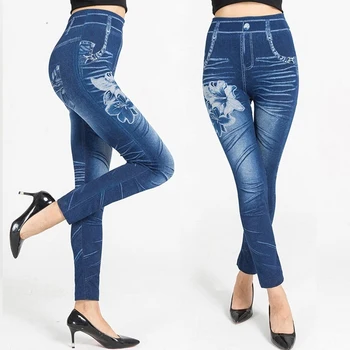 Kadın Tayt Baskı kalem pantolon Sonbahar Ve Kış Rahat Yeni Elastik Moda Yüksek Bel Sahte Kot Tayt 2XL