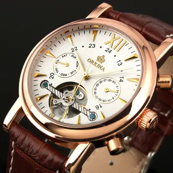Moda Erkekler İzle Lüks Tourbillon Saatler MG.ORKINA MG Otomatik Mekanik Kol saatleri Deri montre homme horloge heren