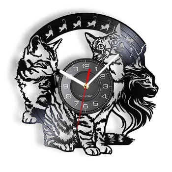 Kediler Siluet Vinil Kayıt duvar saati Kitty Retro Sanat Saati Saatler Yeniden amaçlı Vinil Albümü Ev Dekor Kedi Severler İçin