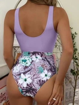 Baskılı Yüksek Bel Bikini 2022 Push Up Mayo Kadınlar Tek Parça Mayo Biquini Beachwear Seksi Mor Mayo Kadın Yeni 2