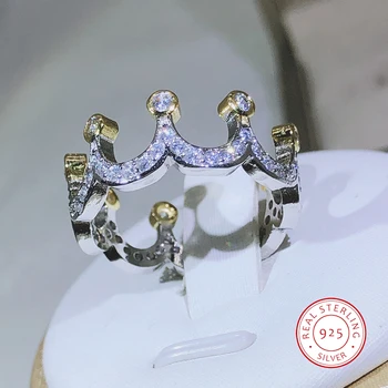 925 Ayar Gümüş Yüksek Kaliteli Cent Altın Taç Zirkon Yüzük Bayanlar İçin Parti Nişan moda takı Hediye