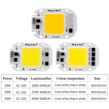 LED COB Lamba Çip 5W 20W 30W 50W Led Cips 220V Giriş Akıllı IC Sürücü İçin Fit DIY LED Projektör Spot Soğuk Beyaz Sıcak Beyaz 2