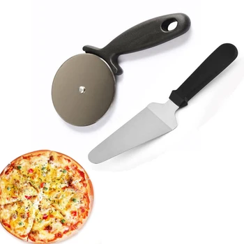 Pizza Araçları Büyük Rulo Paslanmaz Çelik Pizza Kesici Üçgen Pizza Kürek Çerez Kek Rulo Tekerlek Makas Bıçak Pişirme Malzemeleri