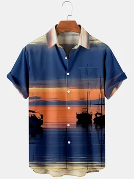 Erkek Gömlek Yelkenli Tekne Koleksiyonu Vintage cepli gömlek Yaz Artı Boyutu erkek ve kadın Casual Streetwear 1