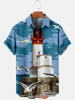 Erkek Gömlek Yelkenli Tekne Koleksiyonu Vintage cepli gömlek Yaz Artı Boyutu erkek ve kadın Casual Streetwear 2