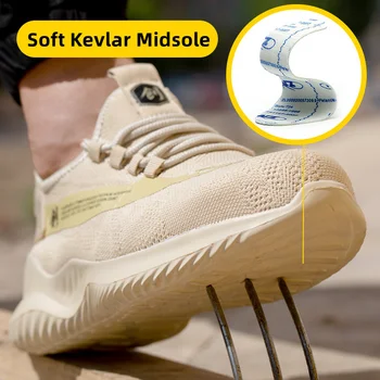 Koruyucu Botlar Güvenlik Ayakkabıları Erkekler Spor Endüstriyel AB Çelik Ayak Kauçuk Taban Anti Kaygan Bıçak geçirmez Güvenli Erkek İş Spor Ayakkabı 2