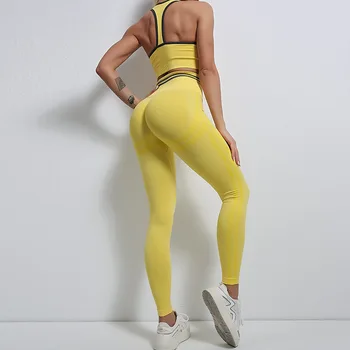 2022 Düz Renk Yoga Seti Yüksek Bel Ezme Push Up Squat Geçirmez Yoga Pantolon Spor Sutyeni Spor Salonu Aktif Takım Elbise