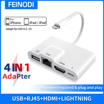 Yıldırım RJ45 Ethernet OTG Dijital AV Adaptörü HDMI LAN Kablolu Ağ USB Hub 1080P Sync Ekran Dönüştürücü için iPad/iPhone 14