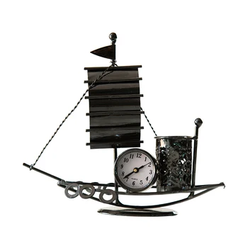 Yaratıcı modern demir el sanatları yelkenli saat kalem kutusu ofis masaüstü basit dekorasyon süsler ev aksesuarları 2
