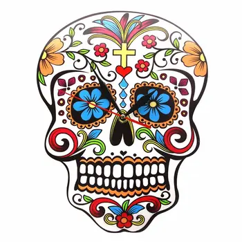 Meksika Dia De Los Muertos Ölü duvar saati Çiçek Kafatası Modern duvar saati Şeker Şeker Kafatası Cadılar Bayramı Duvar Dekor