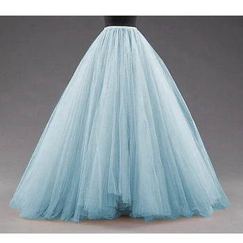 Gökyüzü Mavi Tül Kat Uzunluk Örgün Balo Etekler Özel Düğün Moda Vintage Uzun Etekler Zarif Tül Jüpon 2