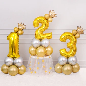 Gümüş Altın Balon Sütun 1st 2nd Doğum Günü Folyo Balonlar Kiti Erkek Kız Doğum Günü Partisi Dekorasyon Bebek Duş Balon Parti Kaynağı 1