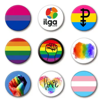 50 Adet LGBT Gökkuşağı Rozeti Yuvarlak metal pimler Eşcinsel Lezbiyen Biseksüel Transseksüel Sembolü Simgeler Broş Aşk İşaretleri Giyim Aksesuarı