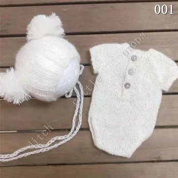 Yenidoğan Fotoğraf Sahne Tiftik Tulum ve İplik Topu Şapka El Yapımı Bebek Giyim