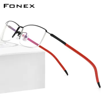 FONEX Saf Titanyum Gözlük Çerçevesi Erkekler Yarım Kare Miyopi Optik Reçete Gözlük 2021 Yeni Yarı Çerçevesiz Gözlük F1015 1