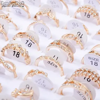 10 adet Toptan Sürü Toplu Yüzükler Takı Moda Altın Renk Kristal Rhinestone alyanslar kadın mücevheratı # 0201