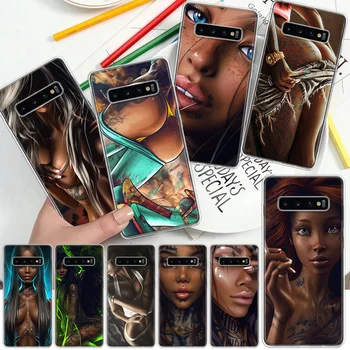 Siyah Dövmeler Seksi Kızlar Serin Yumuşak Kapak Telefon Kılıfı İçin Samsung Galaxy S21 S20 FE S22 Ultra S10 Artı S9 S8 S7 Kenar J4 + S10E