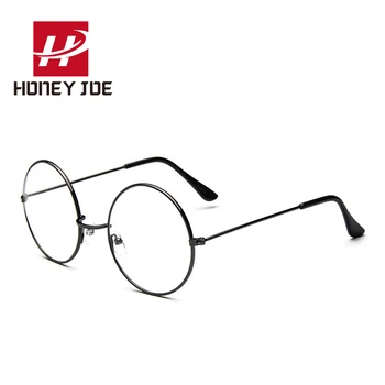 Moda Klasik Retro Büyük Yuvarlak Vintage Cam Çerçeve Metal Çerçeve Şeffaf Lens Gözlük Gözlük Kadın Erkek Optik Gözlük 1