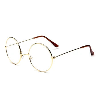 Moda Klasik Retro Büyük Yuvarlak Vintage Cam Çerçeve Metal Çerçeve Şeffaf Lens Gözlük Gözlük Kadın Erkek Optik Gözlük 2