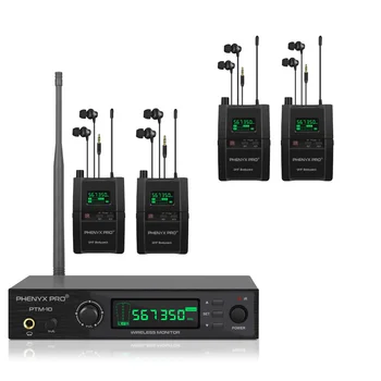 Phenyx Pro UHF Stereo Kablosuz Kulak Ses Monitör Sistemi 4 Bodypack Alıcıları Seçilebilir Frekans 500 MHz Bant Rafa Monte