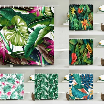 Tropikal Bitki Yaprakları banyo perdesi Su Geçirmez Kumaş Duş Perdeleri Renkli yaprak Desen Küvet Ekran Banyo Dekor için