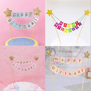 Bebek 1st mutlu doğum günü Tatlı Masa Dekorasyon Mini Mutlu Doğum Günü Afiş Yıldız tozu altın Kek Topper Cupcake Toppers Bayrakları 1