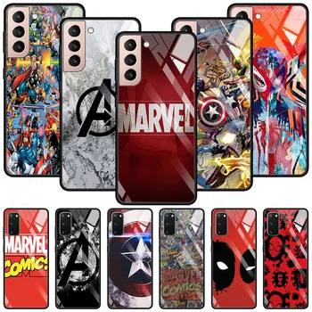 Marvel Kahraman Logo Temperli Cam Telefon Kılıfı İçin Samsung Galaxy S20 S21 FE Ultra S10 Lite S9 S8 Artı S10e Gömme Fundas