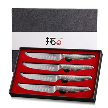 TURWHO 4 ADET biftek bıçağı Seti Yüksek Karbonlu Alman 1.4116 Paslanmaz Çelik Mutfak Bıçakları Setleri Pro Çok Fonksiyonlu Keskin Maket Bıçağı