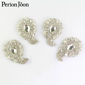 4 adet DIY gümüş demir on kristal yaprak suni elmaslı yama cam sıcak düzeltme aplike dekorasyon ayakkabı düğün elbisesi aksesuarları TJ 064 1