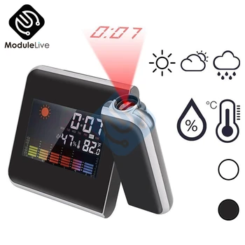Yaratıcı Renkli LCD Dijital Projeksiyon çalar saat Sıcaklık Termometre Nem Higrometre Masa LED Zaman Projektör Takvim