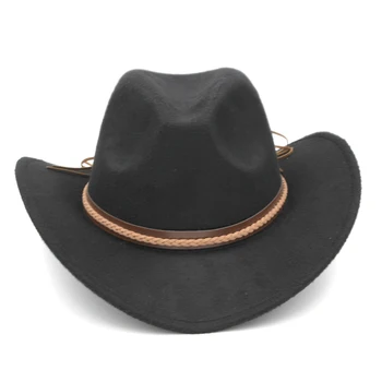 Mistdawn Moda Kadın Erkek Yün Karışımı Batı kovboy şapkası Geniş Ağız Cowgirl Sürme Kap Kış Kahverengi Hatband Boyutu 56-58cm 2