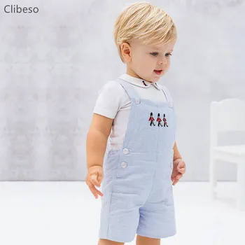 2023 Yaz İspanyolca Bebek Erkek Giysileri Set Yenidoğan Bebek Beyaz Bluz Gömlek + Kolsuz Tulum Kıyafetler Yürümeye Başlayan Pamuk İki Parçalı 1